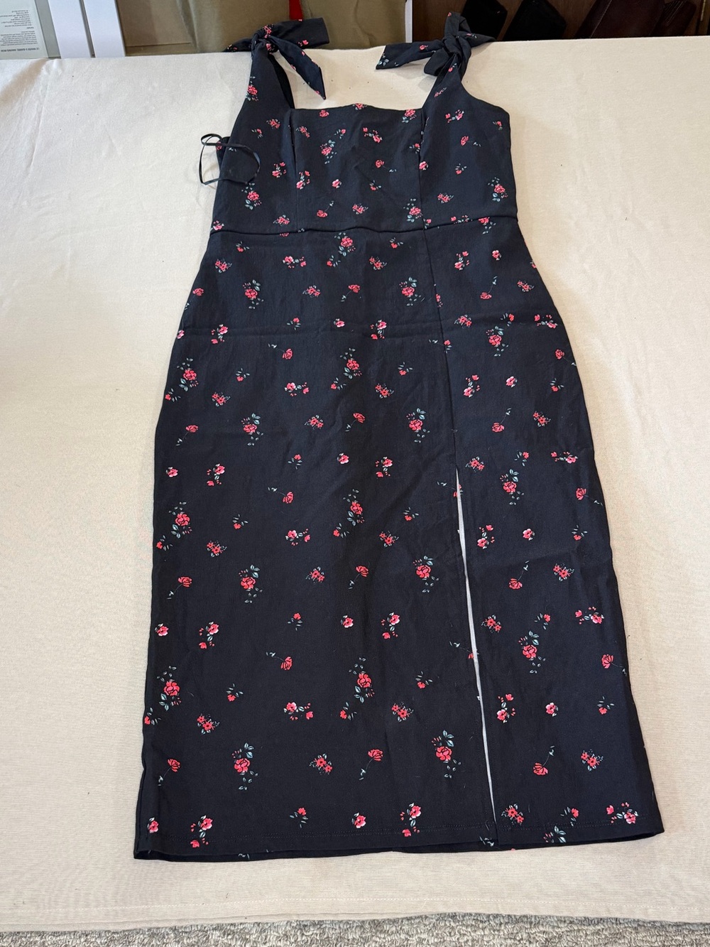 Francesca's Black Dress with Red Floral Accents